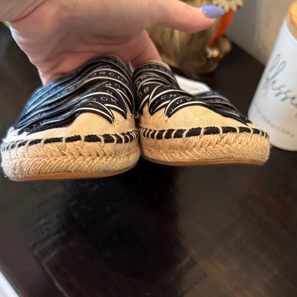 Tory Burch Cream Espadrilles with Black Logo Trim